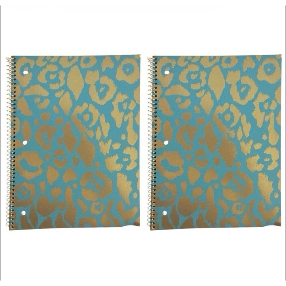 2x Class Act Stationery Wide Ruled Spiral Notebooks 70 Sheets Each Green Gold
